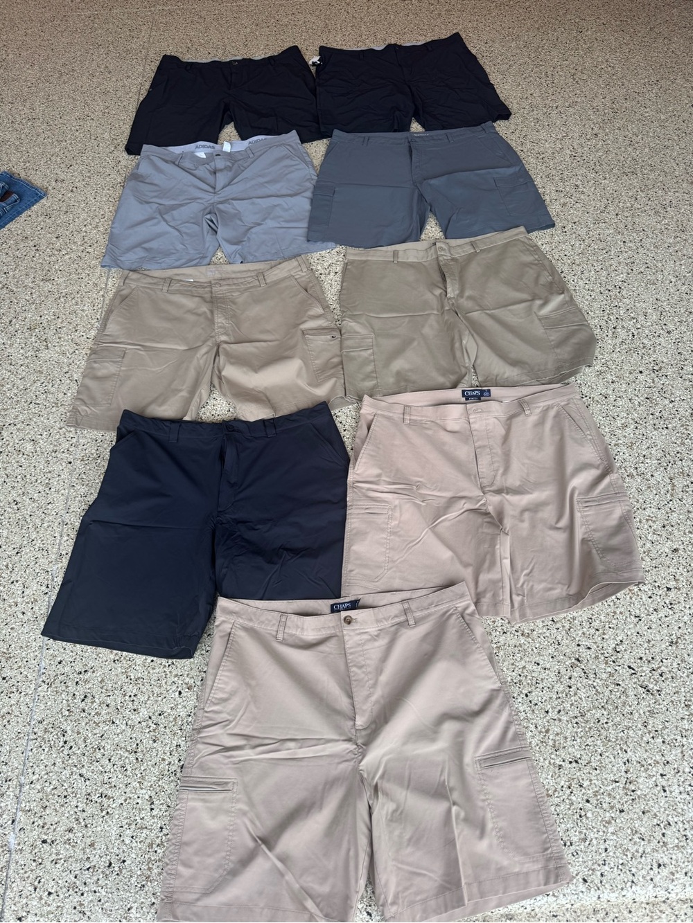 Lot of 9 pairs of mens size 42 shorts chaps, adidas, nike, and under armor